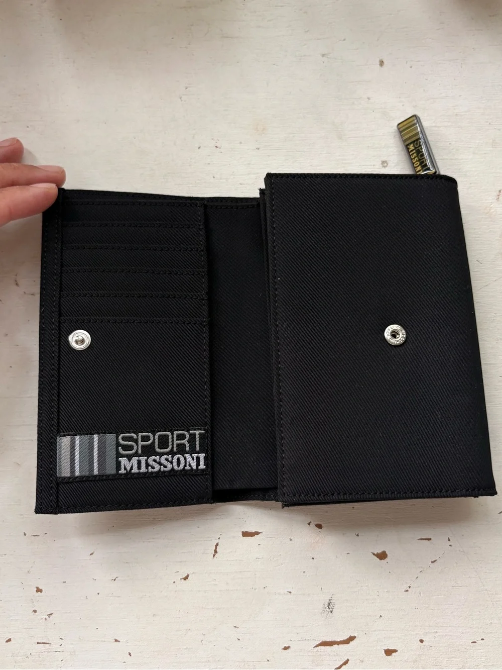 Sport Missoni black nylon flap wallet with button closure